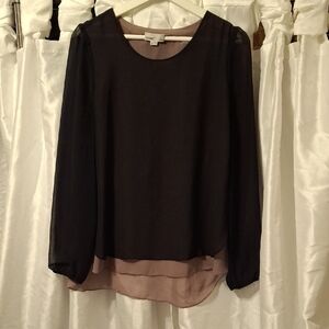 Covet Chic Sheer Blouse with Black Overlay XS